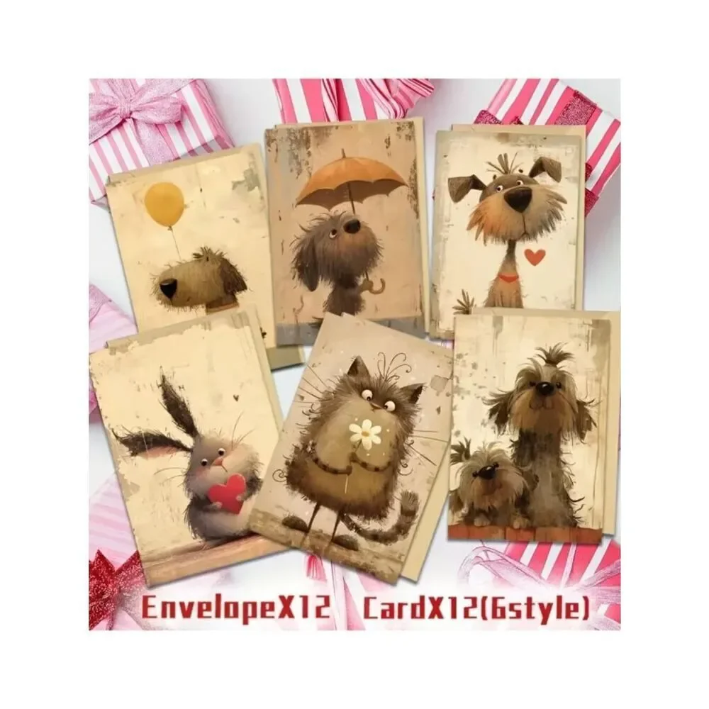 NWT 24pc Vintage Whimsical Cartoon Animal Greeting Card Assortment Set